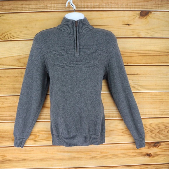 DOCKERS Pullover 1/4 Zip Sweater Mens Sz L Gray 100% Cotton Tight-Knit Mock Neck - Picture 1 of 8